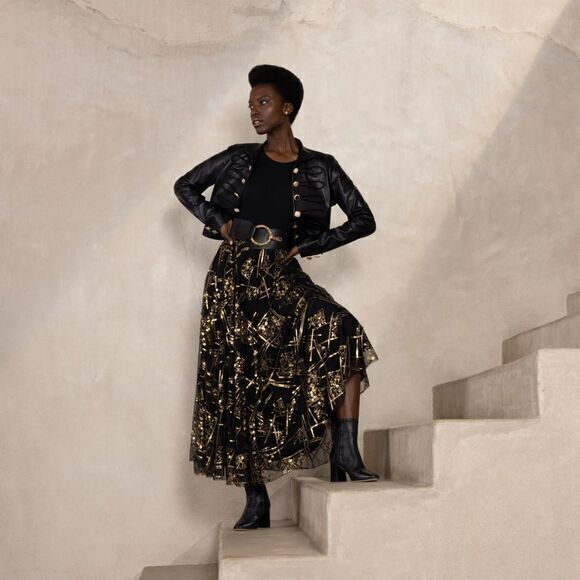 Making the Cut Season 2 Episode 7 Winning Look Andrea's Sequin Skirt Black Small - Picture 1 of 13